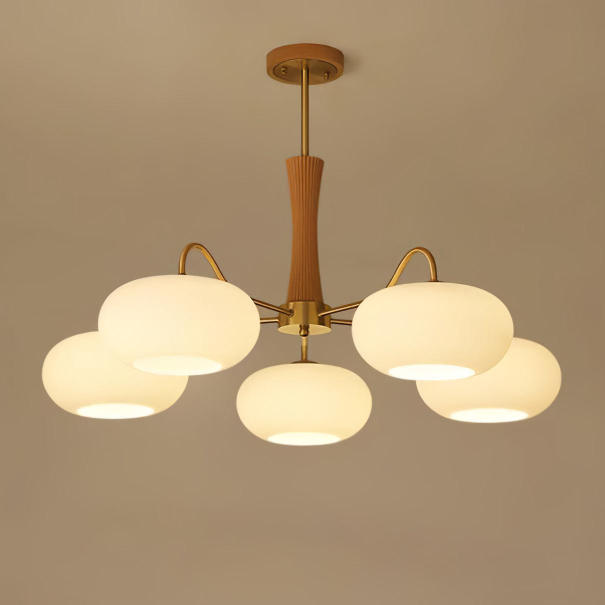 Lustra Lustre en Laiton et Bois Kaki