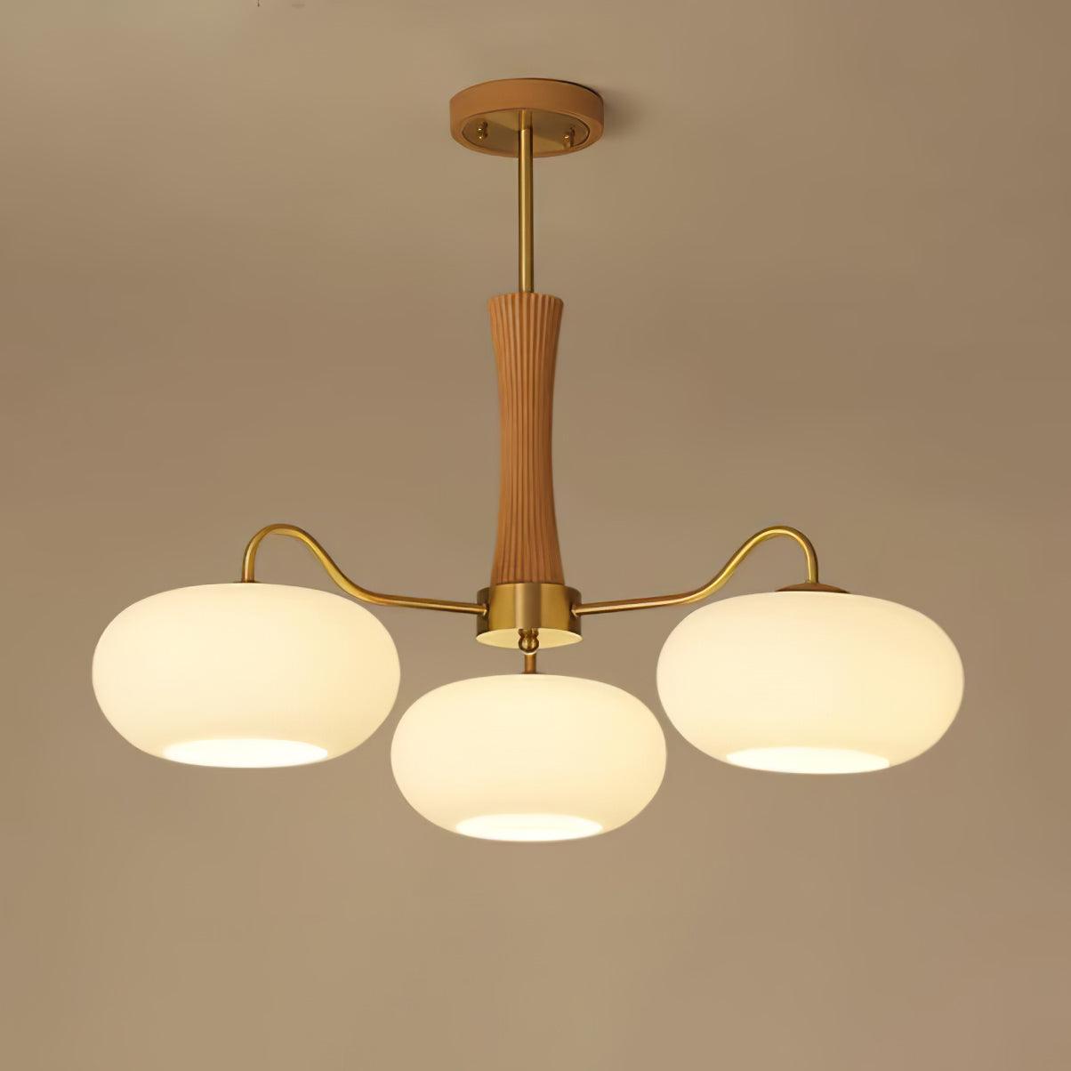 Lustra Lustre en Laiton et Bois Kaki