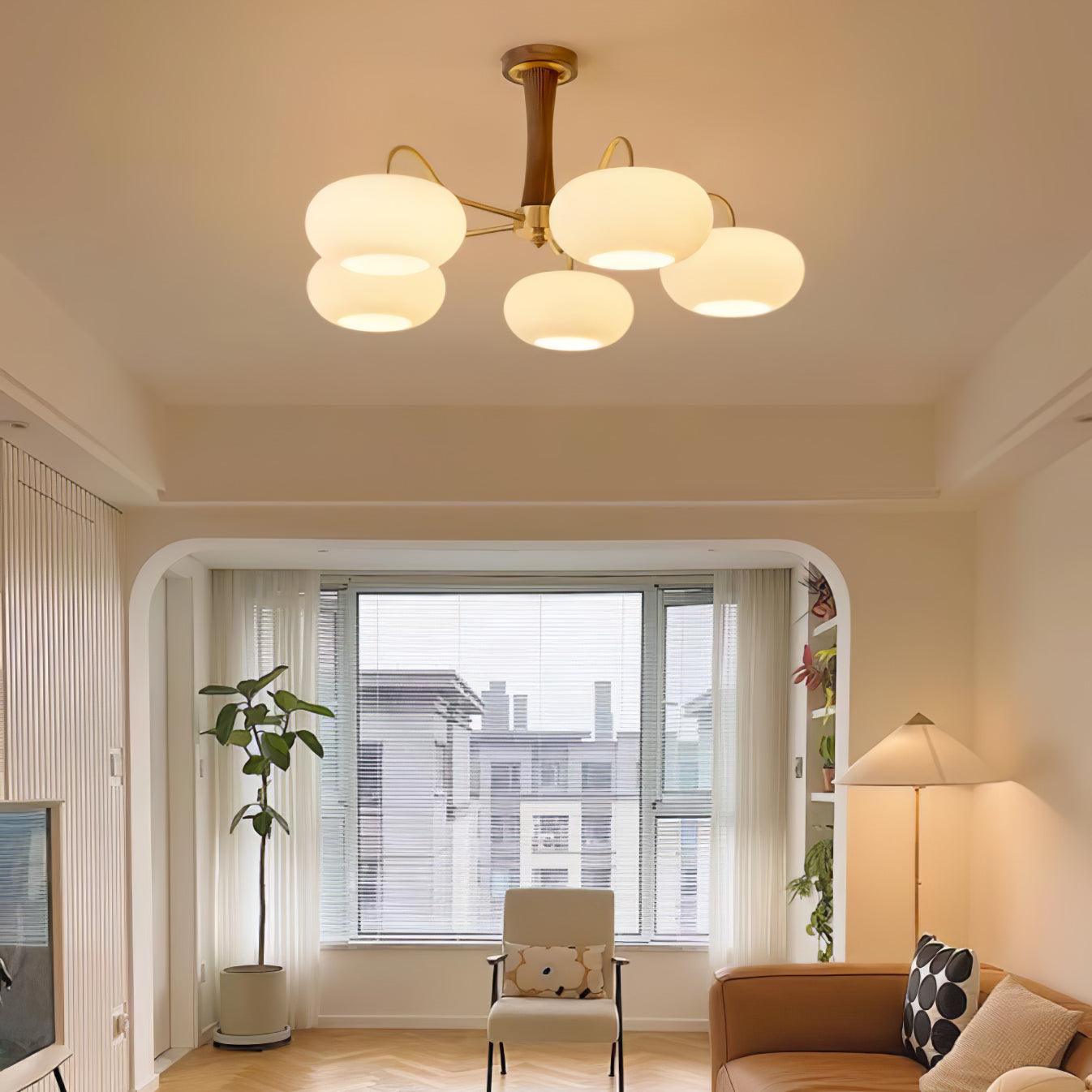 Lustra Lustre en Laiton et Bois Kaki
