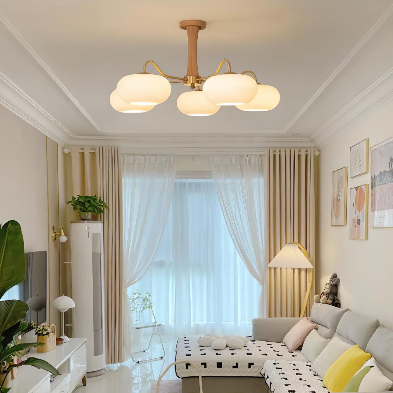 Lustra Lustre en Laiton et Bois Kaki