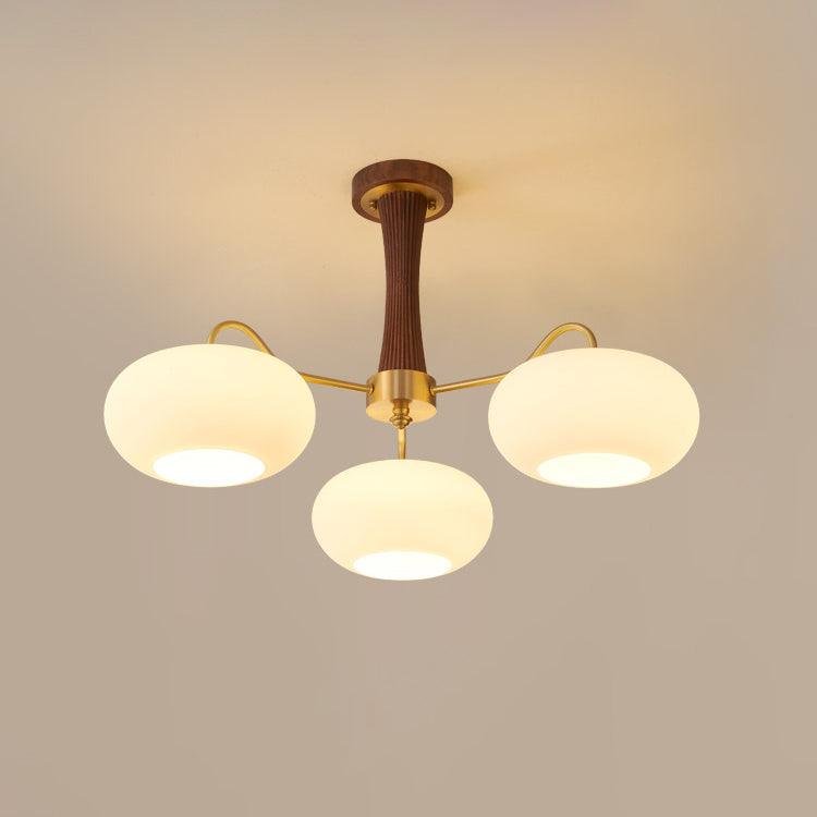 Lustra Lustre en Laiton et Bois Kaki