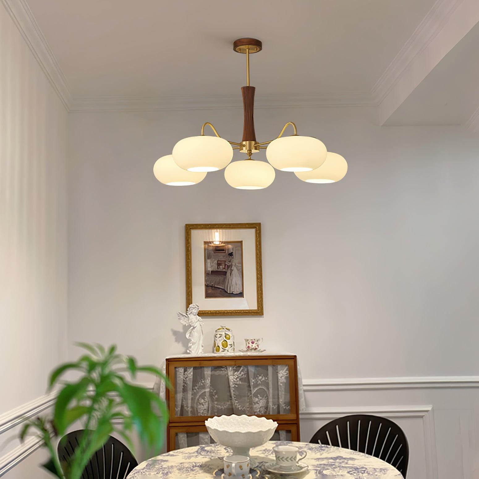 Lustra Lustre en Laiton et Bois Kaki