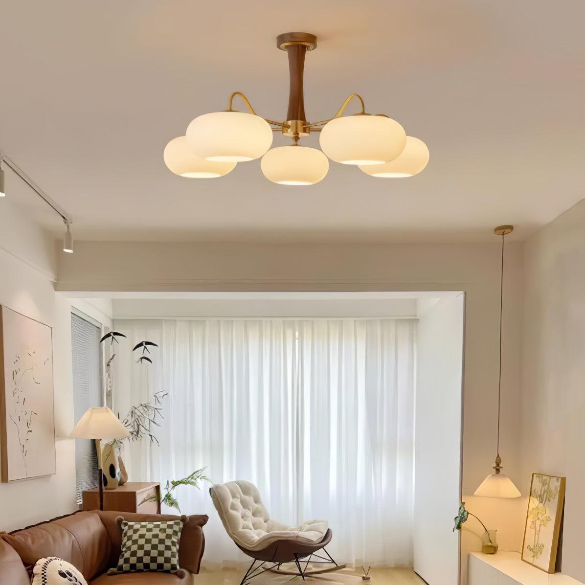 Lustra Lustre en Laiton et Bois Kaki
