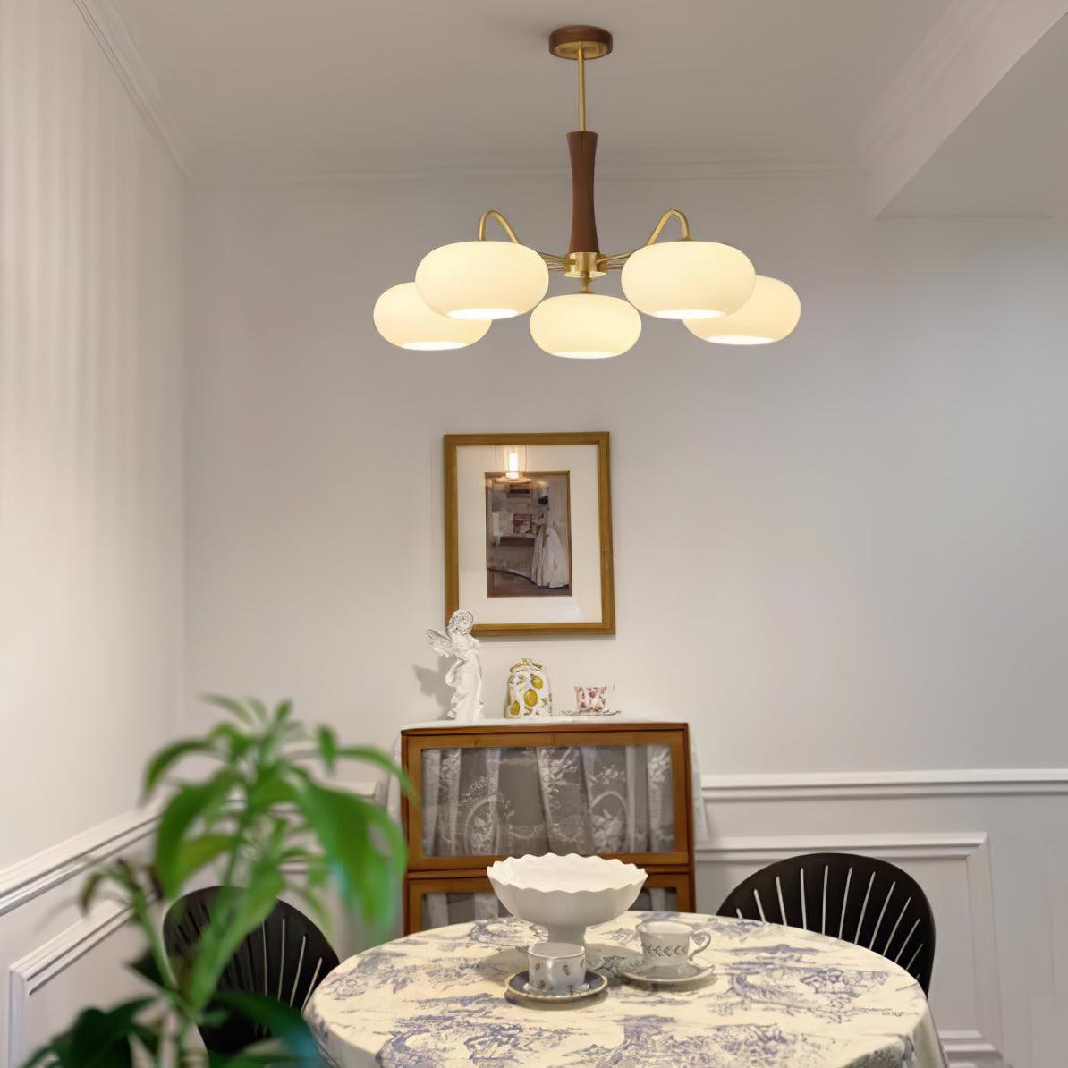 Lustra Lustre en Laiton et Bois Kaki