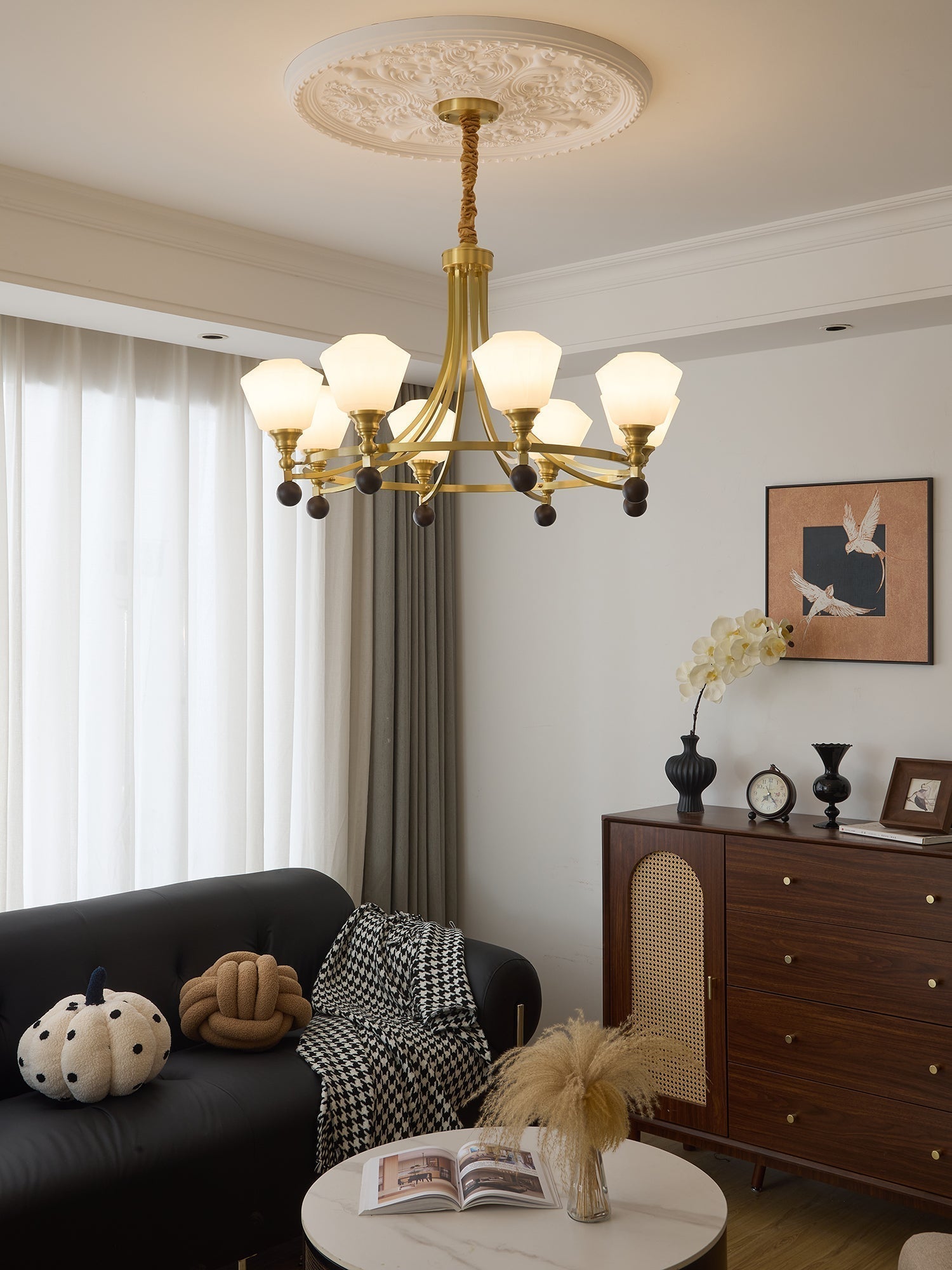 Nyraeyra Lustre Nordique Haut de Gamme en Laiton et Bois