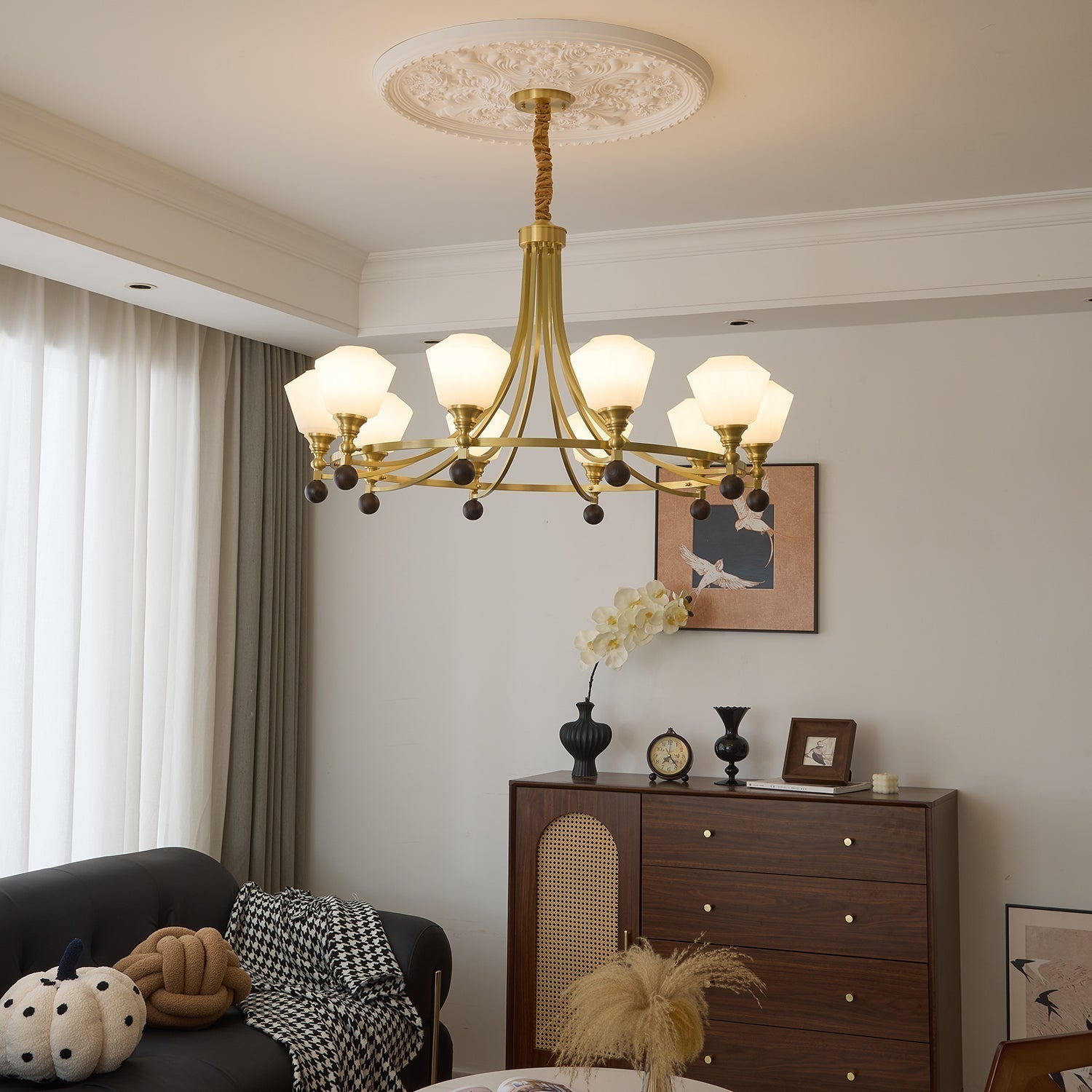 Nyraeyra Lustre Nordique Haut de Gamme en Laiton et Bois