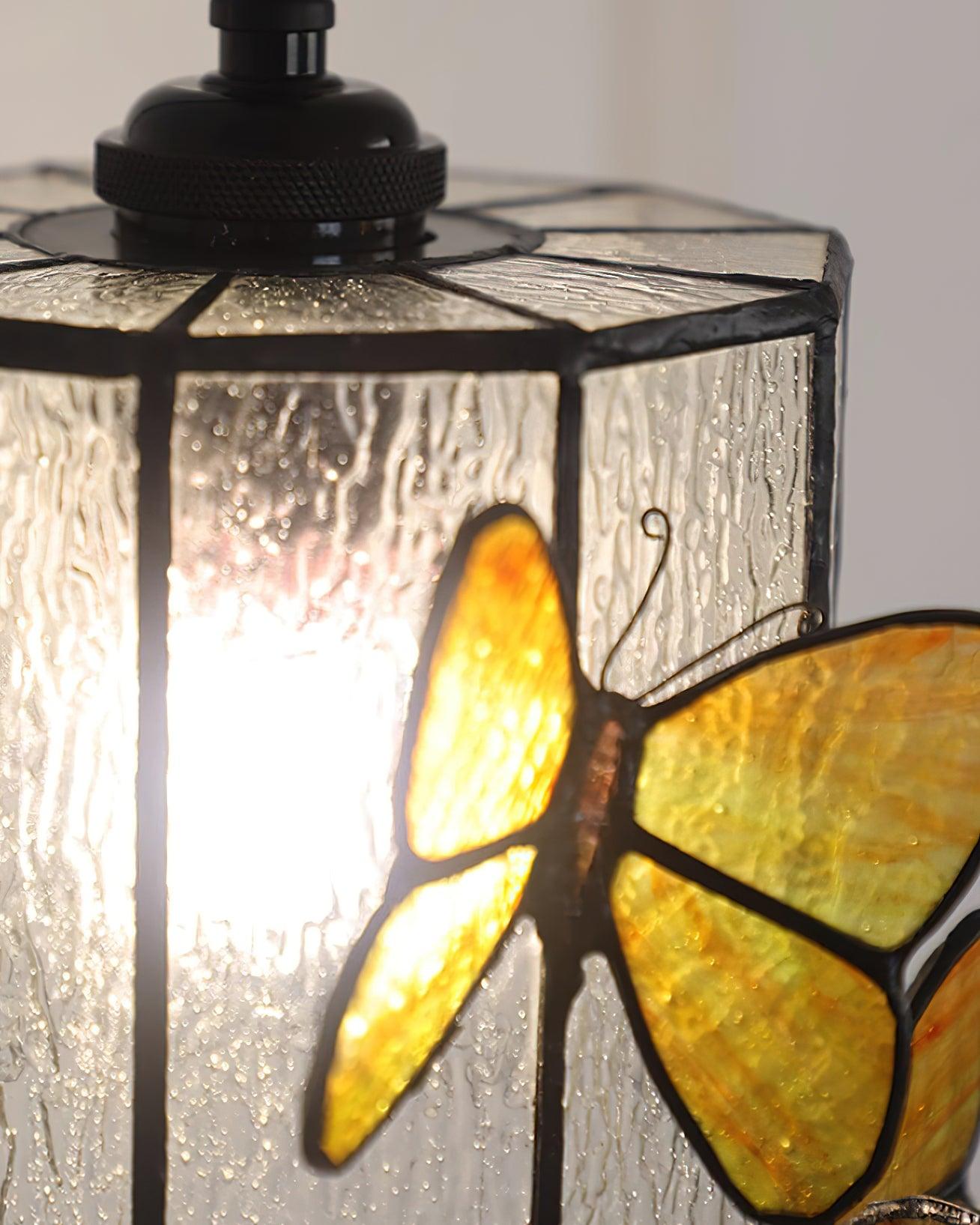 Tiffany Applique Murale Abat-jour en Verre Papillon Rose Jaune Art