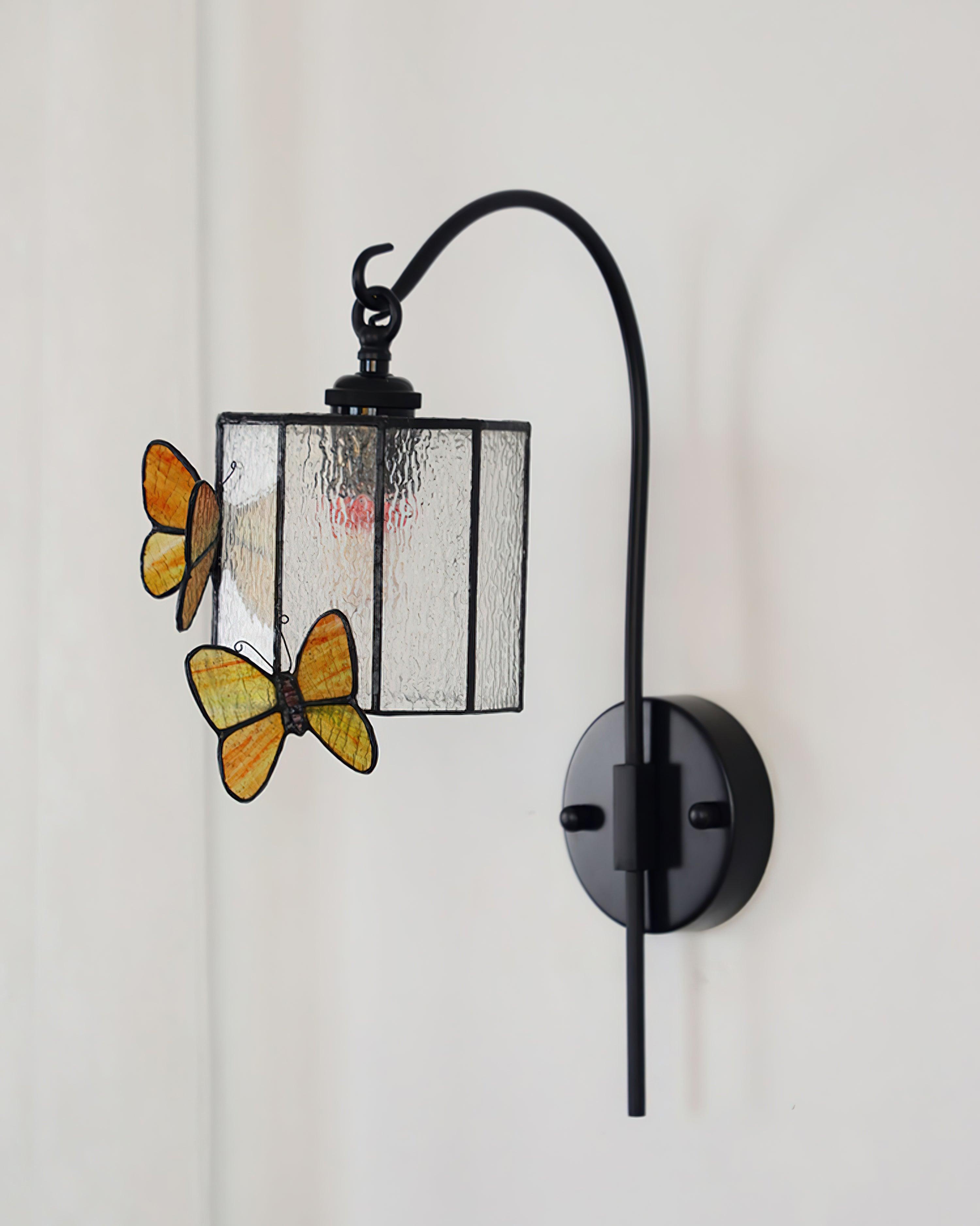Tiffany Applique Murale Abat-jour en Verre Papillon Rose Jaune Art