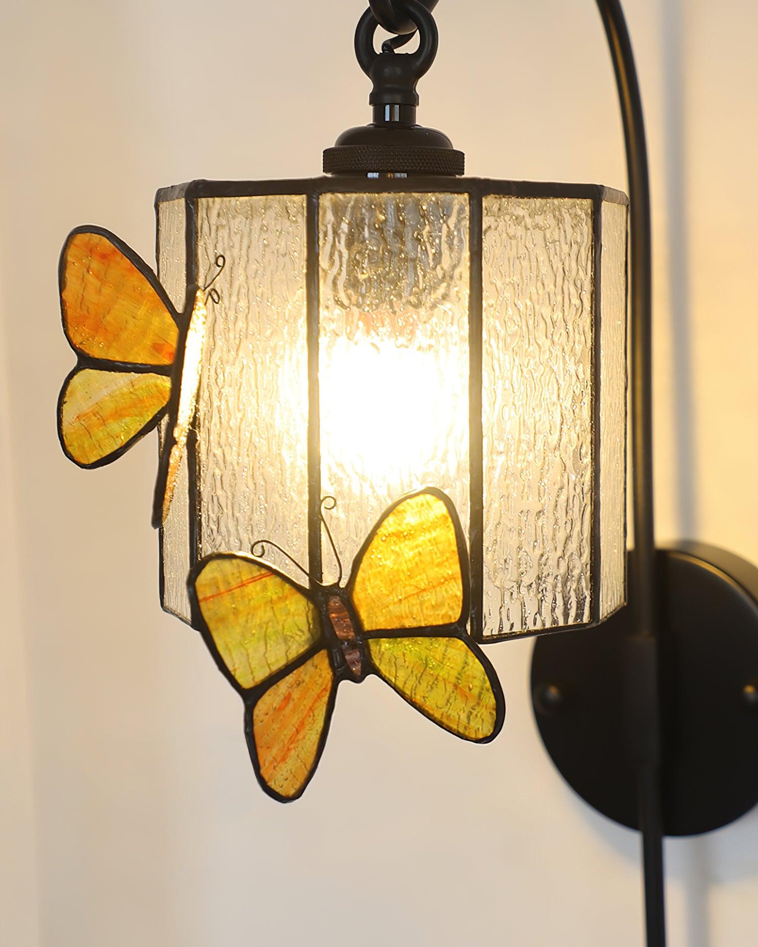 Tiffany Applique Murale Abat-jour en Verre Papillon Rose Jaune Art