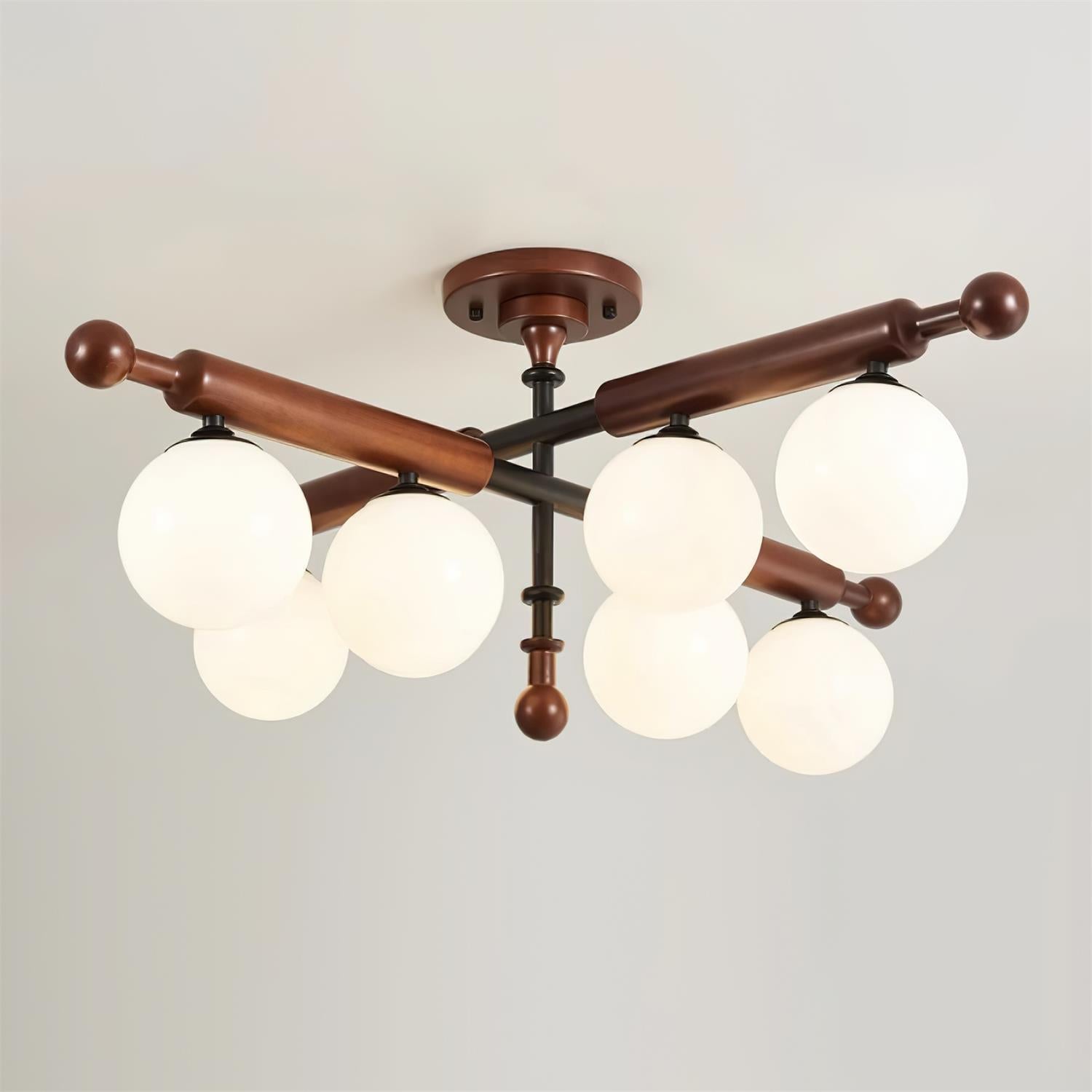 Briette Lustre Plafonnier Bras en Bois Globe Sculptural