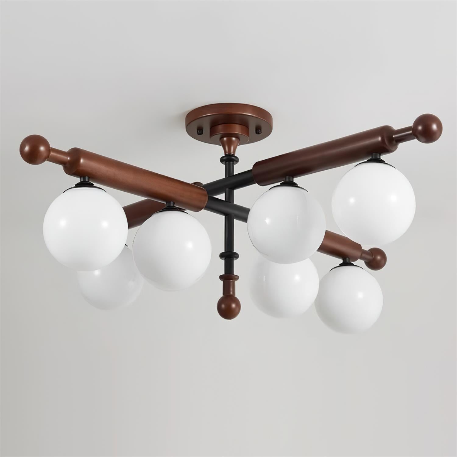 Briette Lustre Plafonnier Bras en Bois Globe Sculptural