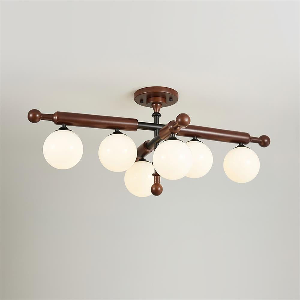 Briette Lustre Plafonnier Bras en Bois Globe Sculptural