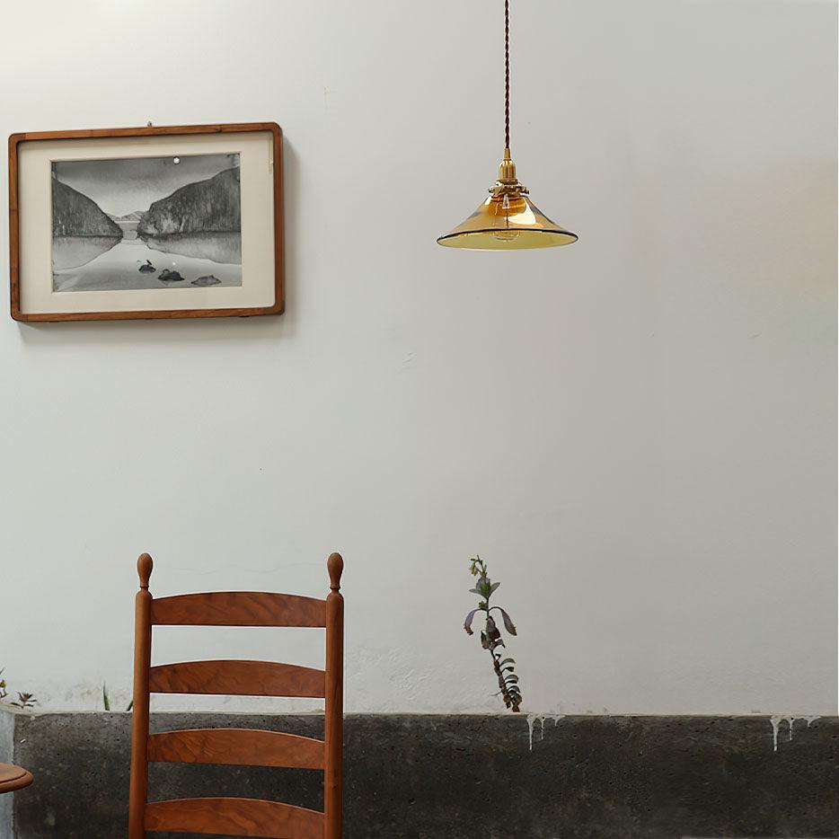 Solara Suspension en Verre Ambre Laiton Vintage