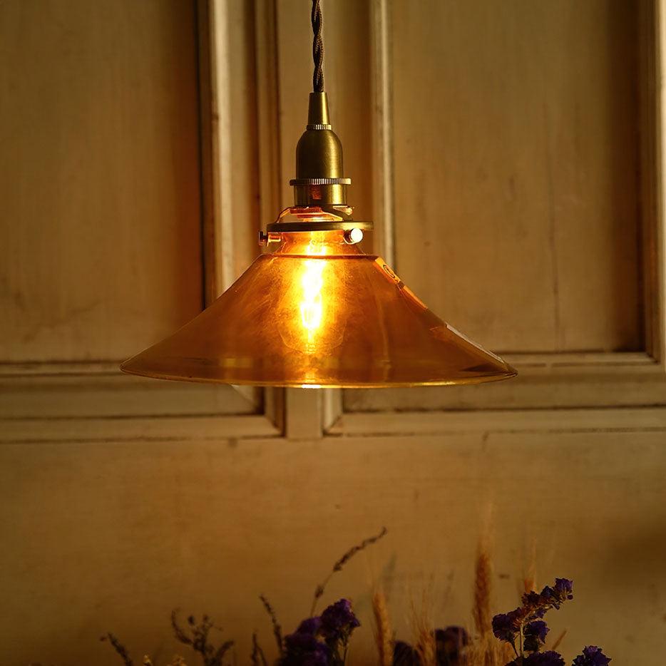 Solara Suspension en Verre Ambre Laiton Vintage