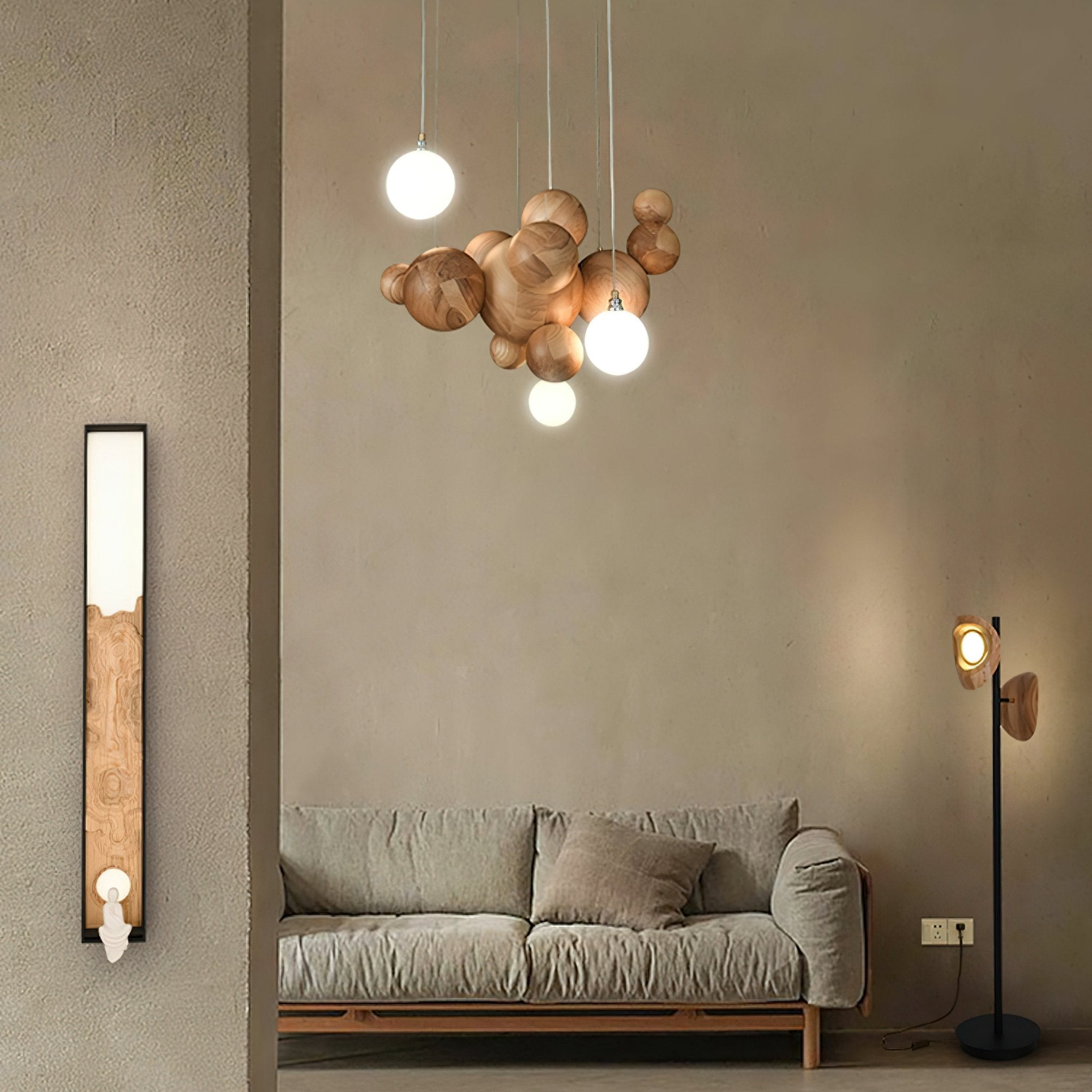 Lustra Lustre Bois & Acrylique Boule à Bulles en Cluster