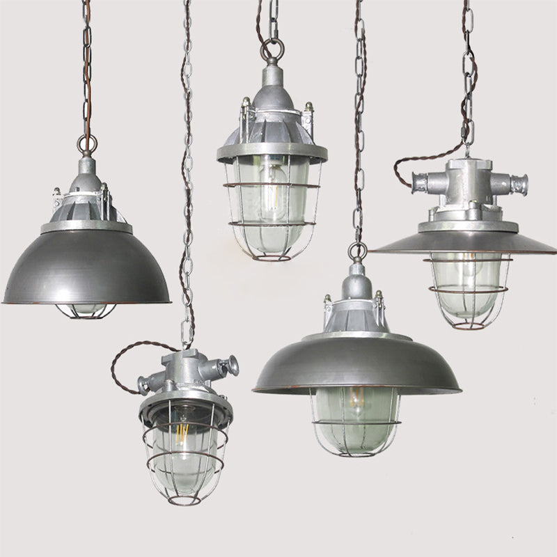 Celest Suspension Métal Verre Cage Industrielle Vintage