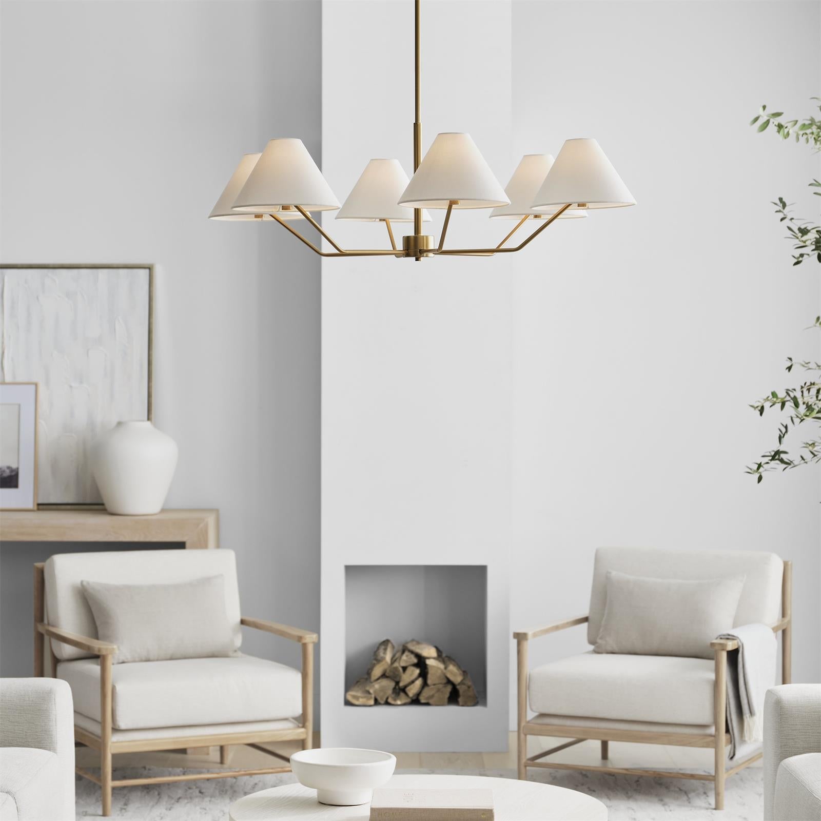 Lustra Lustre en Laiton Abat-jours en Tissu en Forme de Cône Moderne