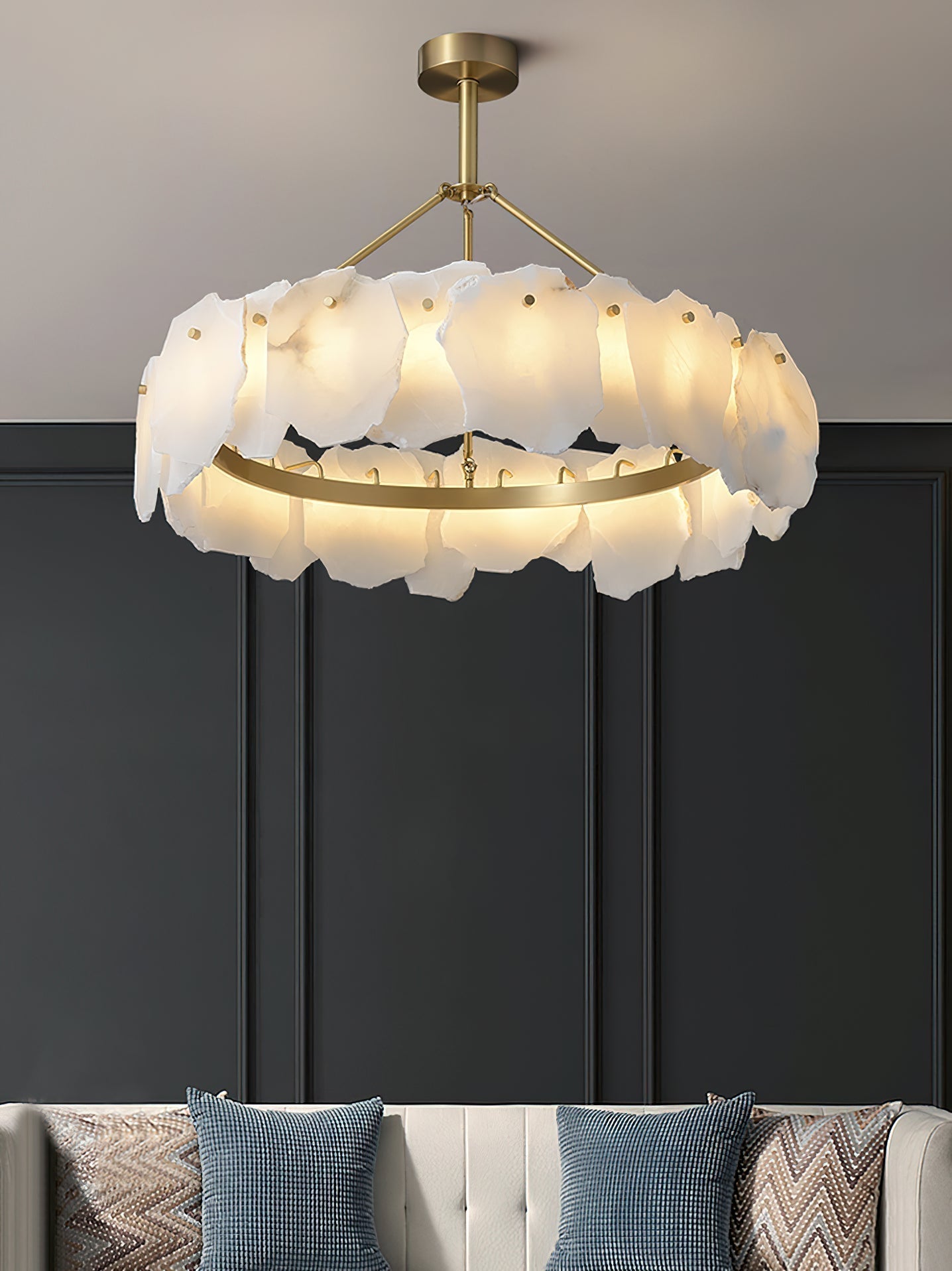Cryon Lustre en laiton et alabastre Style luxueux postmoderne