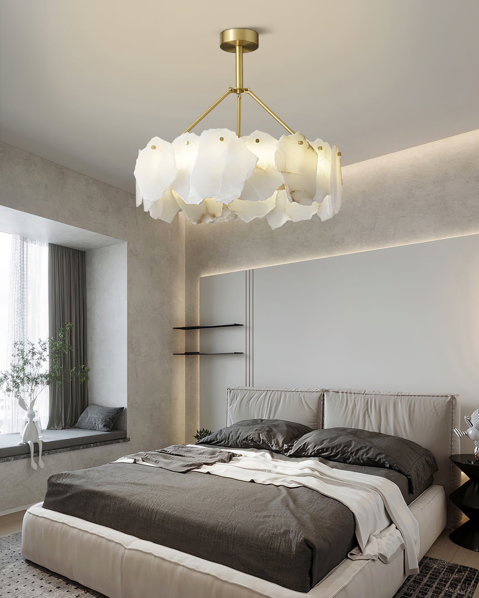 Cryon Lustre en laiton et alabastre Style luxueux postmoderne