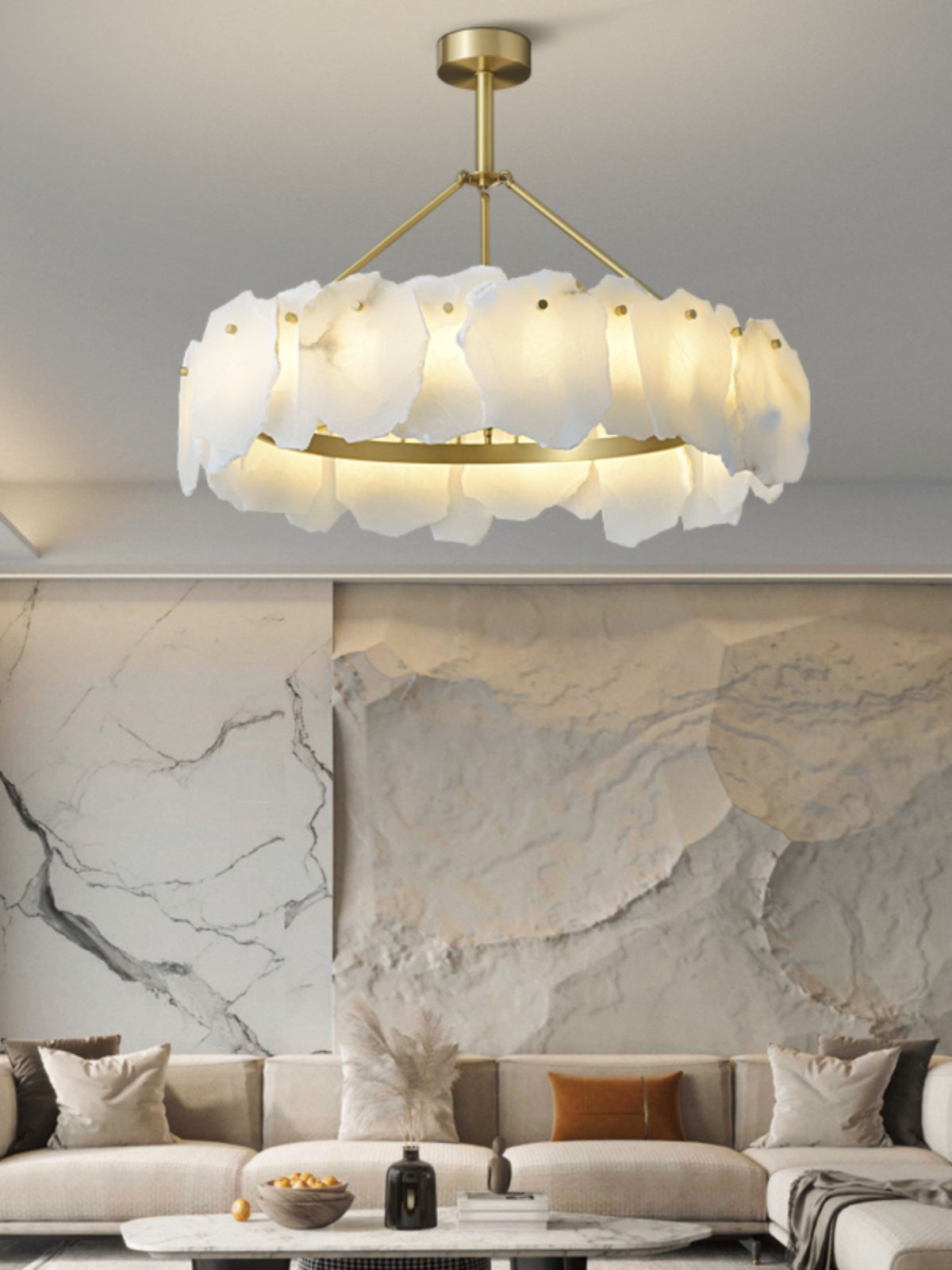 Cryon Lustre en laiton et alabastre Style luxueux postmoderne