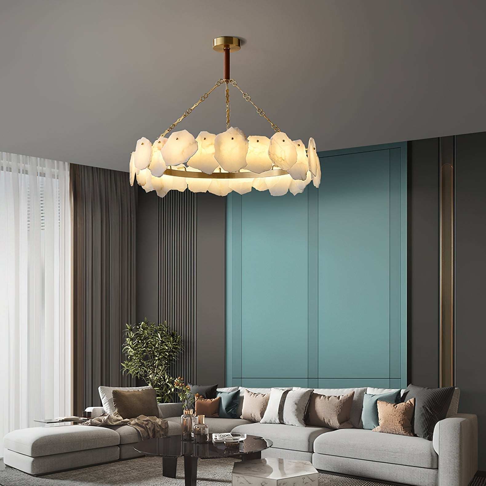 Alora Lustre Rond en Laiton et Marbre Style Luxueux Postmoderne