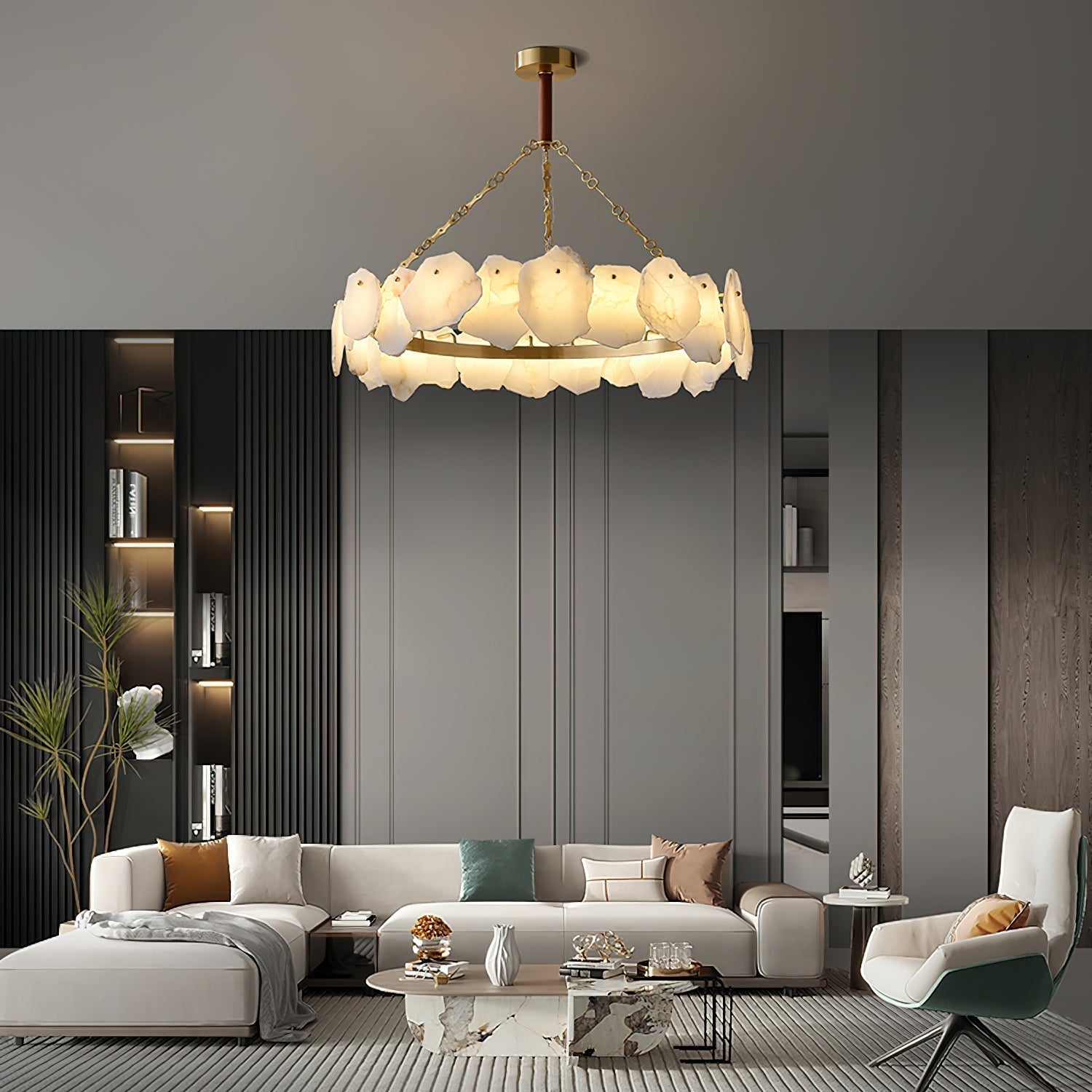 Alora Lustre Rond en Laiton et Marbre Style Luxueux Postmoderne