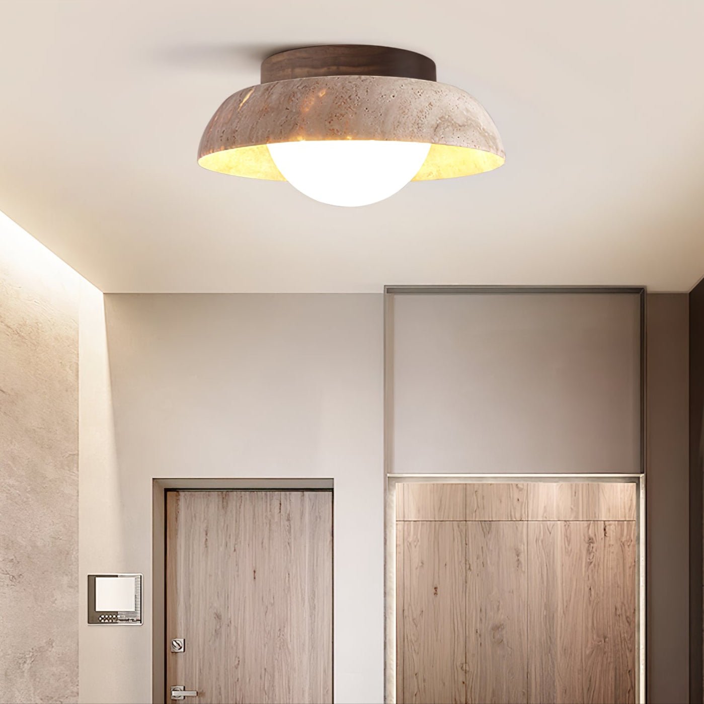 Ashaionis Lampe Plafonnier Disc-Dôme en Travertin