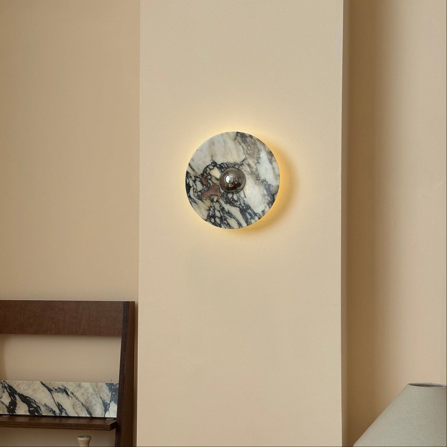 Zeno Applique Murale Ronde en Chrome, Marbre et Métal Style Minimaliste Moderne
