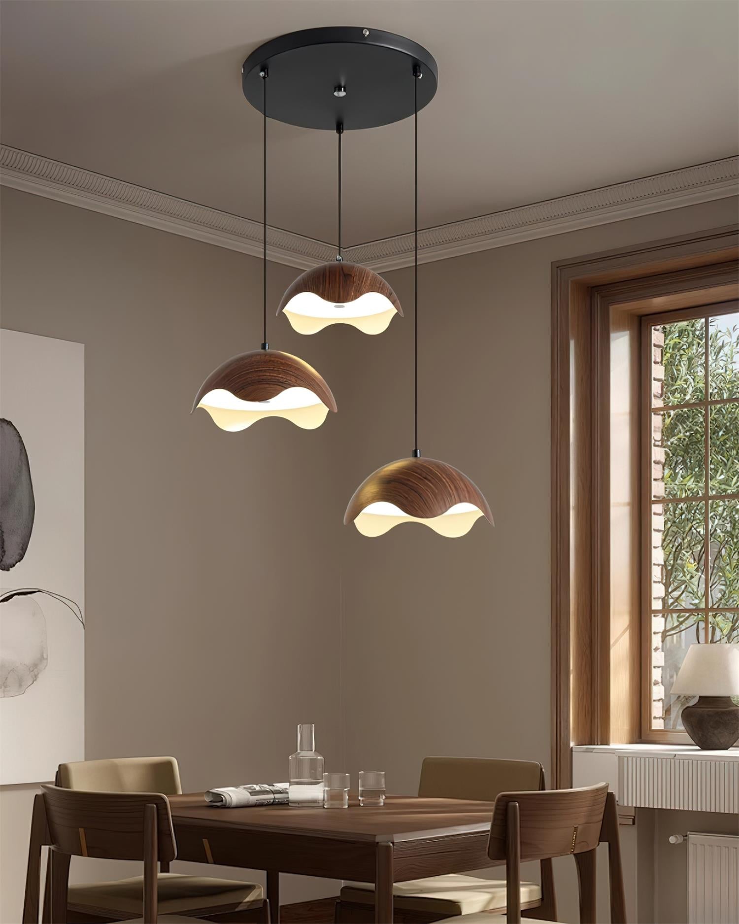 Suspension Abat-jour en Grain de Bois Vague Ambiance Minimaliste