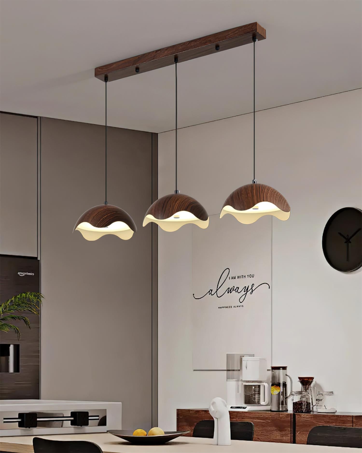 Suspension Abat-jour en Grain de Bois Vague Ambiance Minimaliste