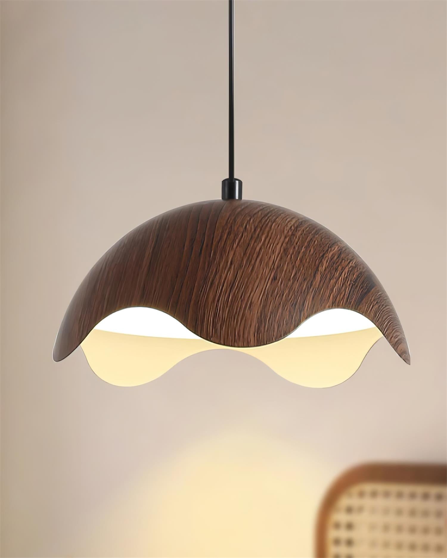 Suspension Abat-jour en Grain de Bois Vague Ambiance Minimaliste