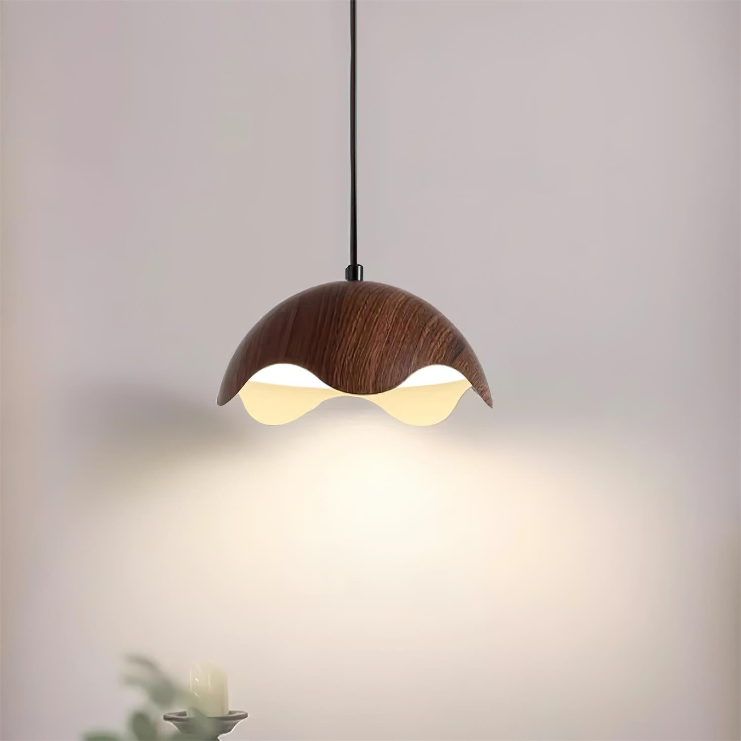 Suspension Abat-jour en Grain de Bois Vague Ambiance Minimaliste