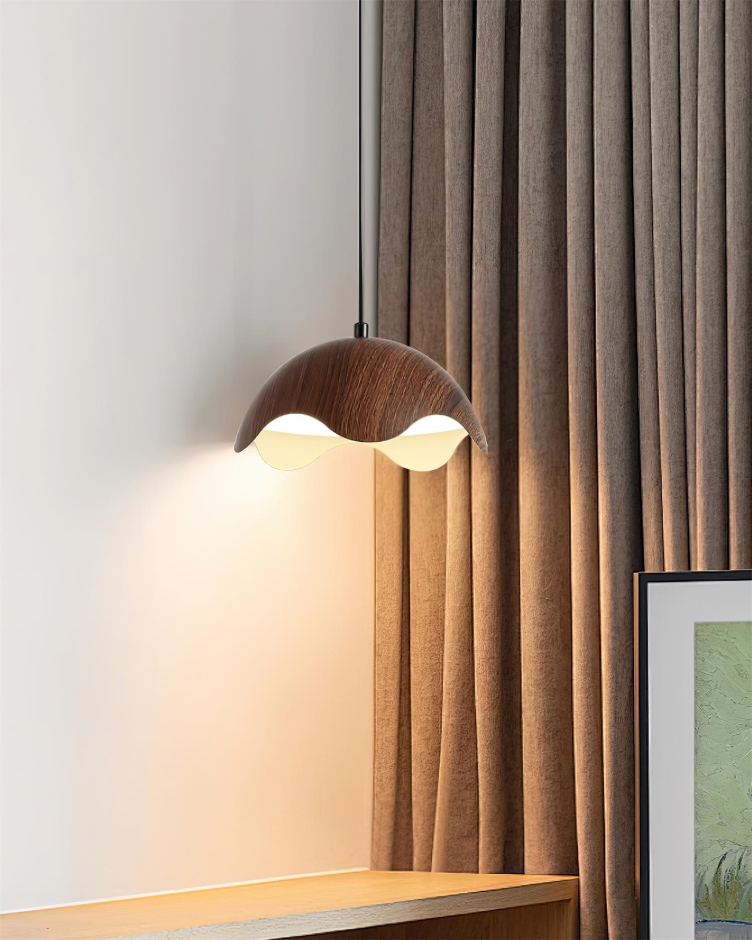 Suspension Abat-jour en Grain de Bois Vague Ambiance Minimaliste