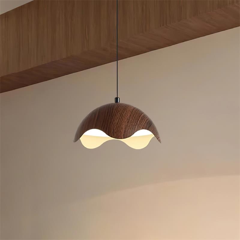 Suspension Abat-jour en Grain de Bois Vague Ambiance Minimaliste