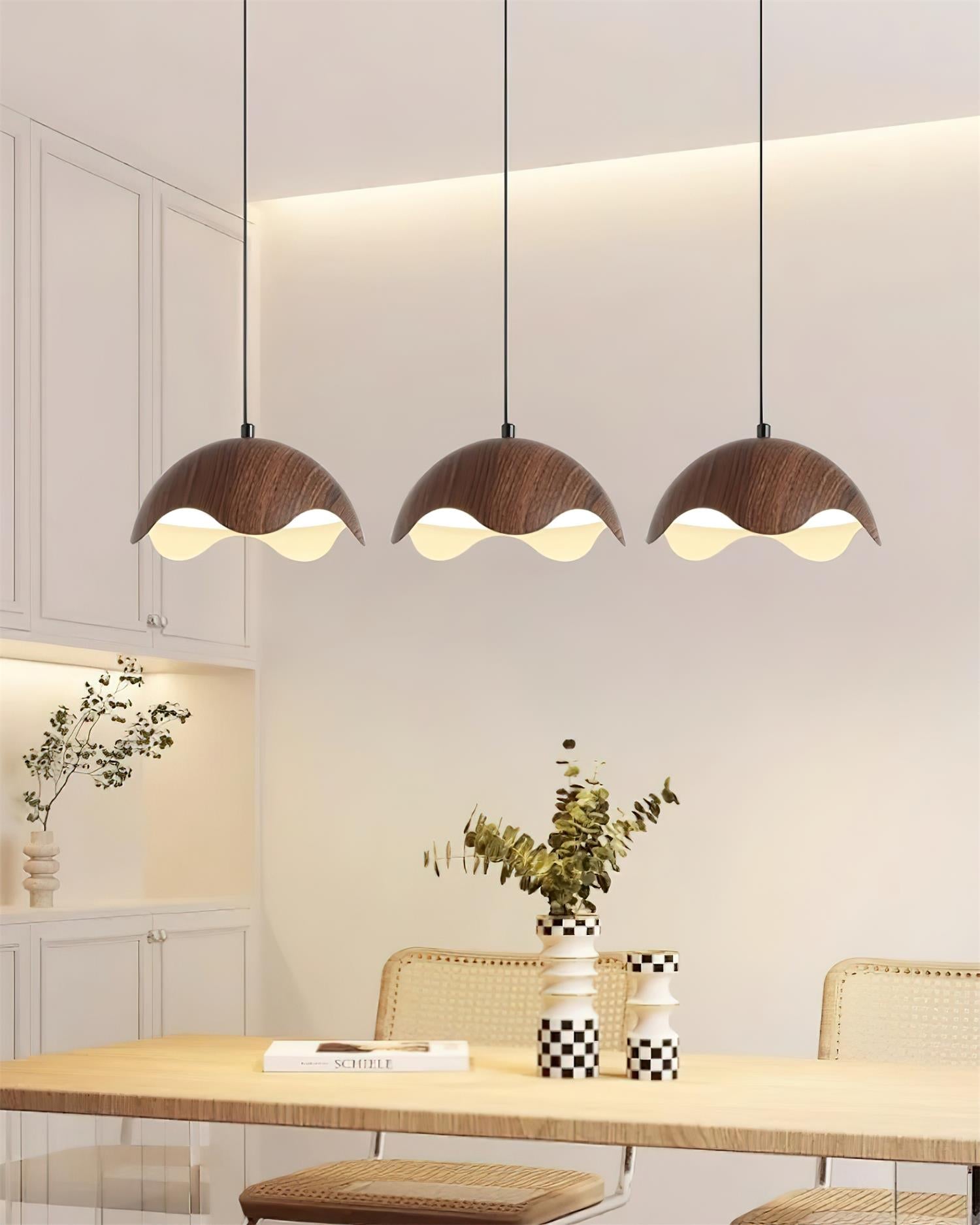 Suspension Abat-jour en Grain de Bois Vague Ambiance Minimaliste