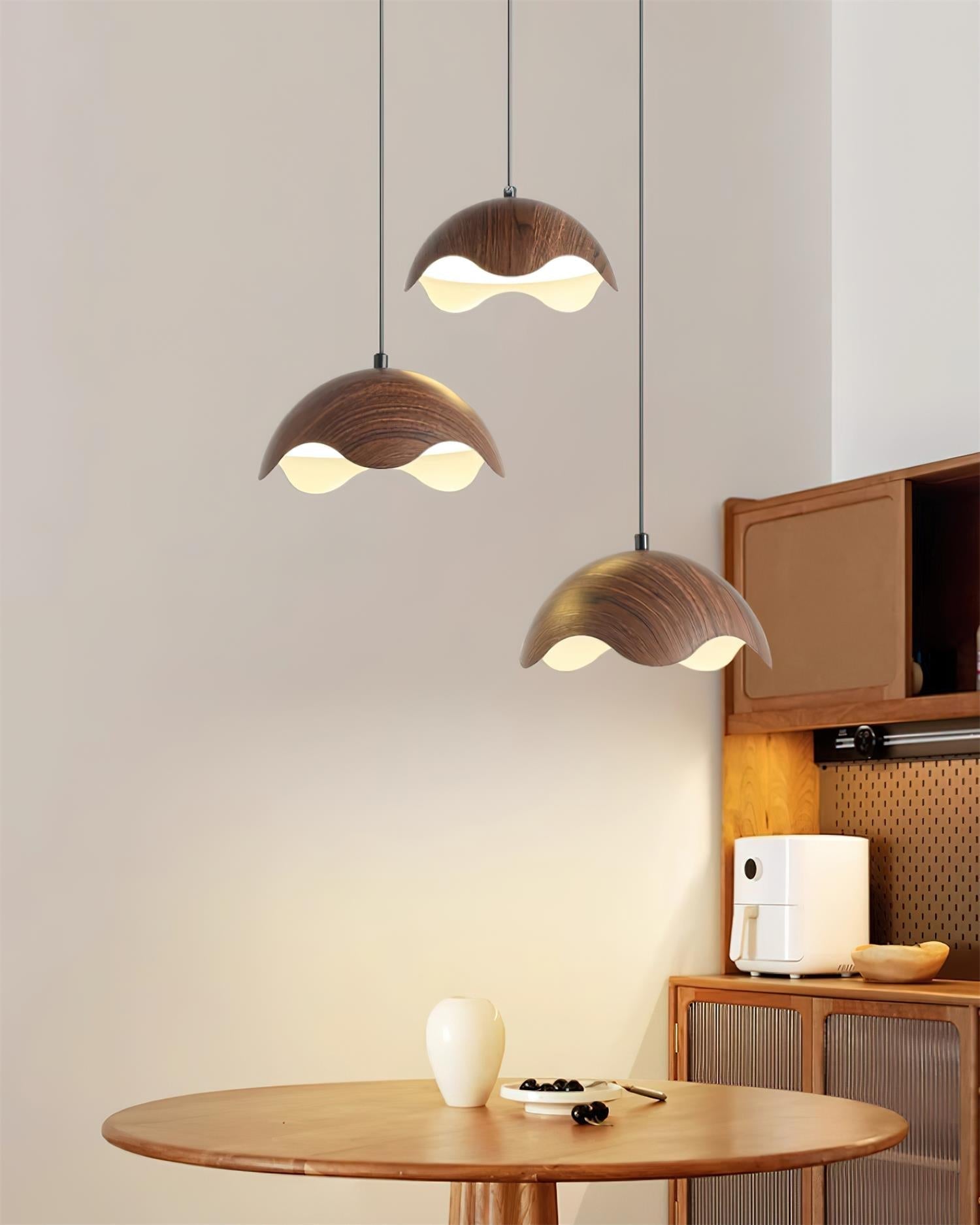 Suspension Abat-jour en Grain de Bois Vague Ambiance Minimaliste
