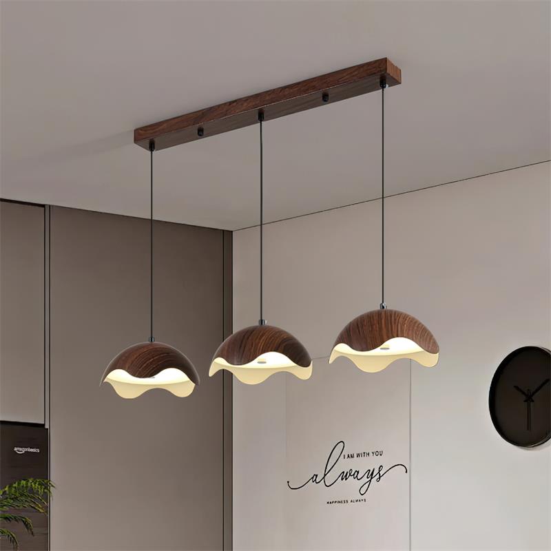 Suspension Abat-jour en Grain de Bois Vague Ambiance Minimaliste