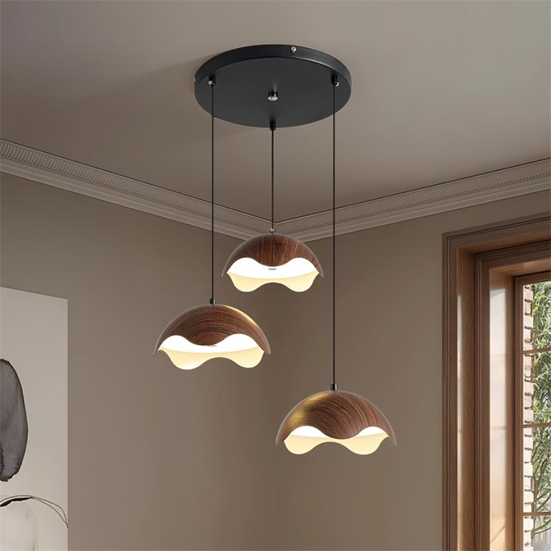 Suspension Abat-jour en Grain de Bois Vague Ambiance Minimaliste