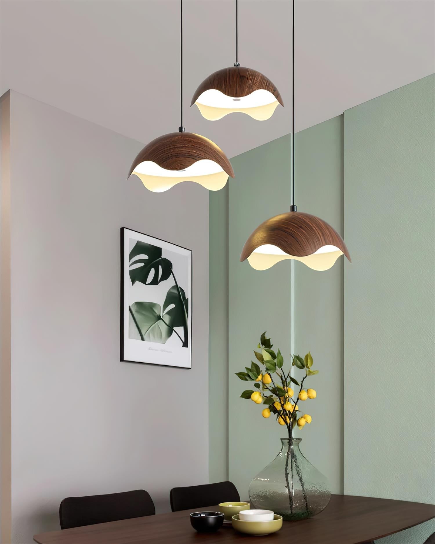Suspension Abat-jour en Grain de Bois Vague Ambiance Minimaliste