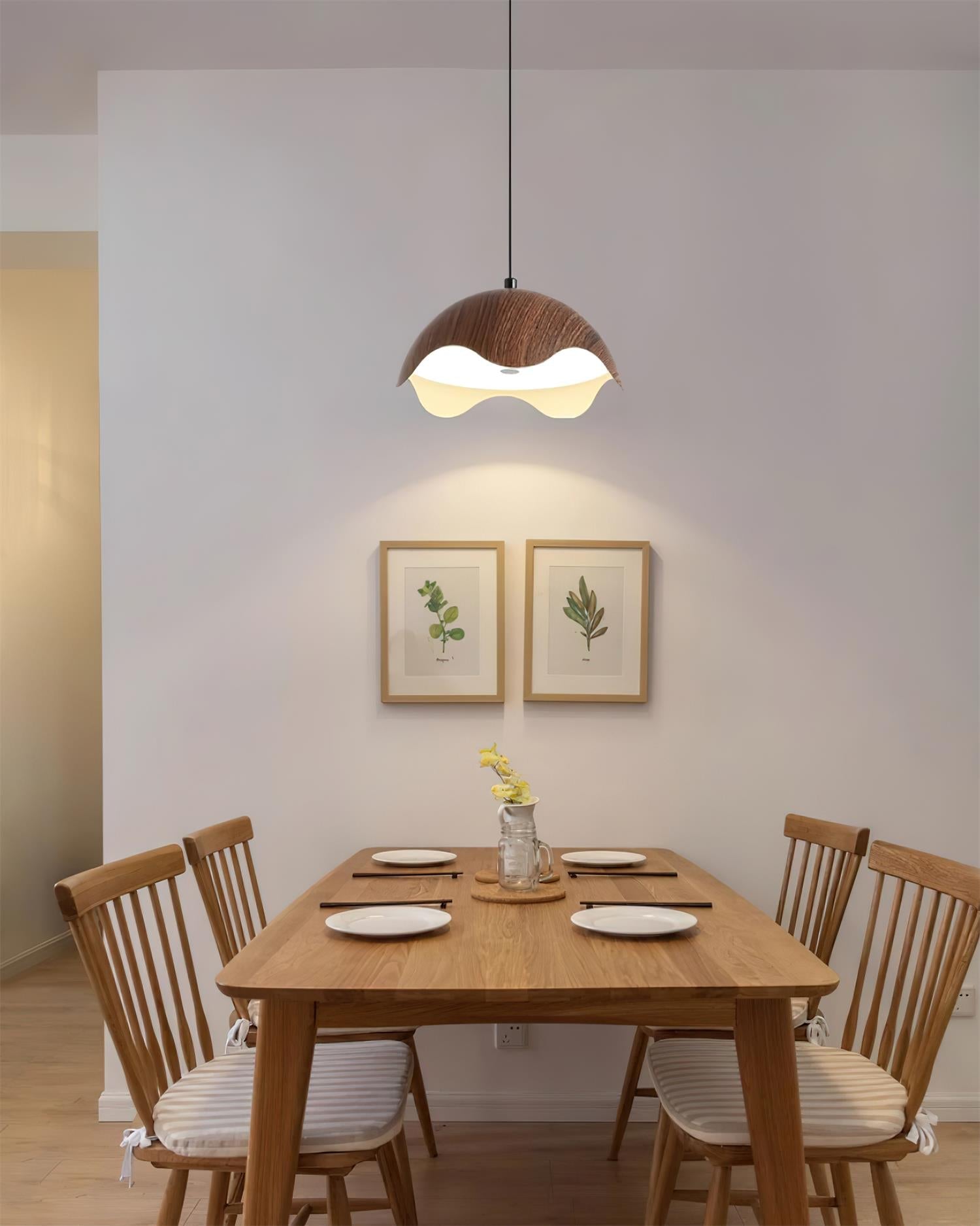 Suspension Abat-jour en Grain de Bois Vague Ambiance Minimaliste