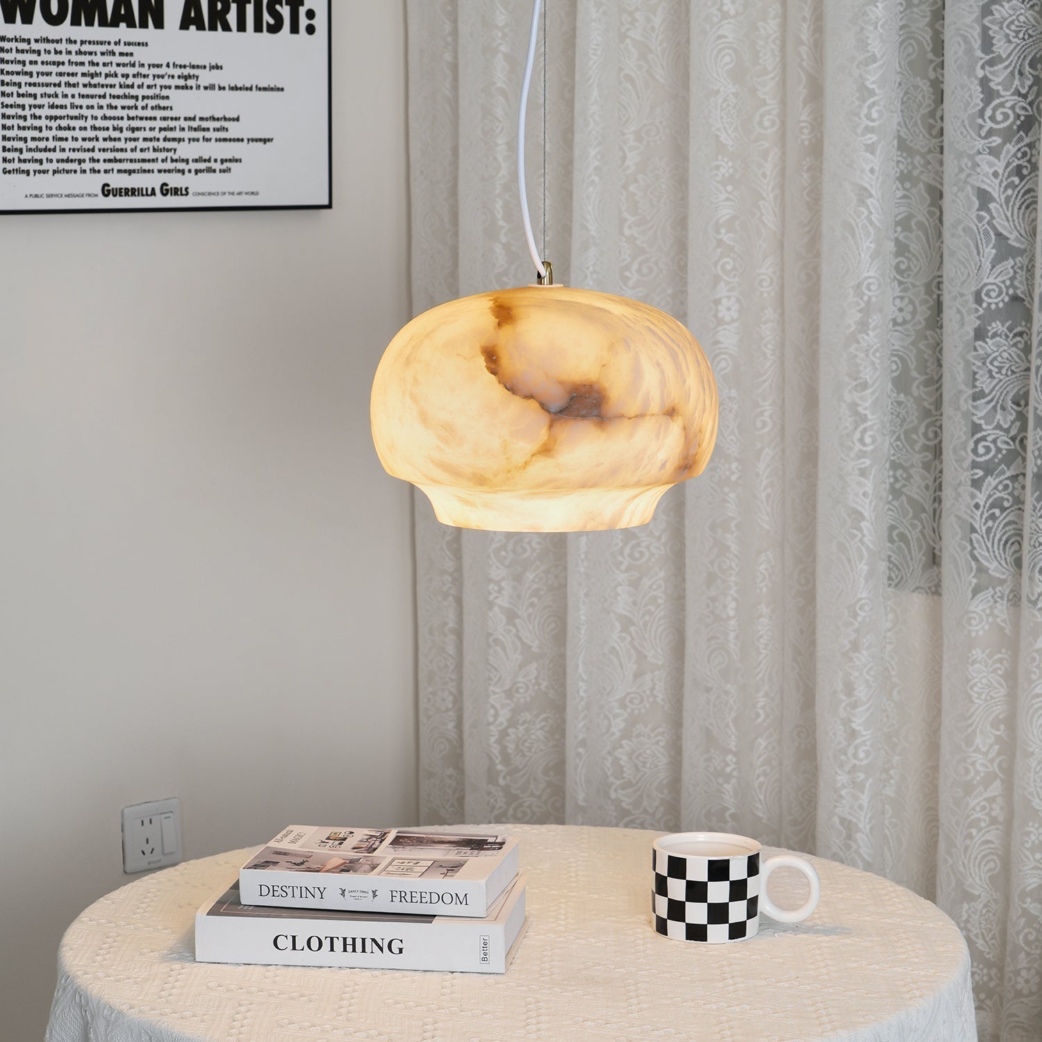 Miroir Suspension en Albâtre et Métal Minimaliste Moderne