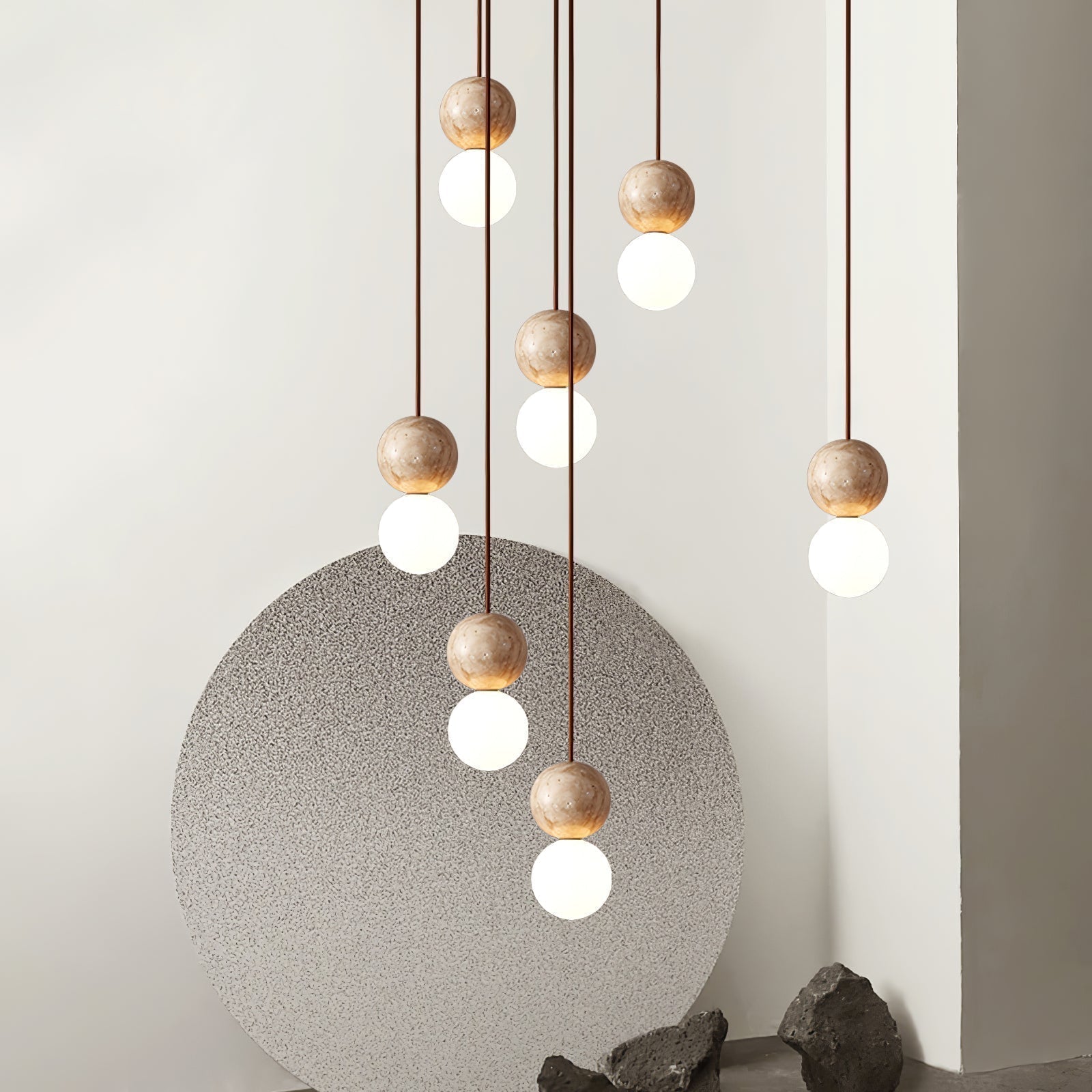 Luna Travertin Pendentif Lumière