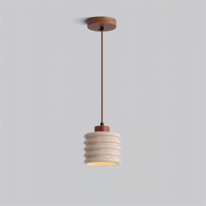 Virelli Suspension Abat-jour Ondulé en Travertin Bois de Noyer Organique Wabi-Sabi