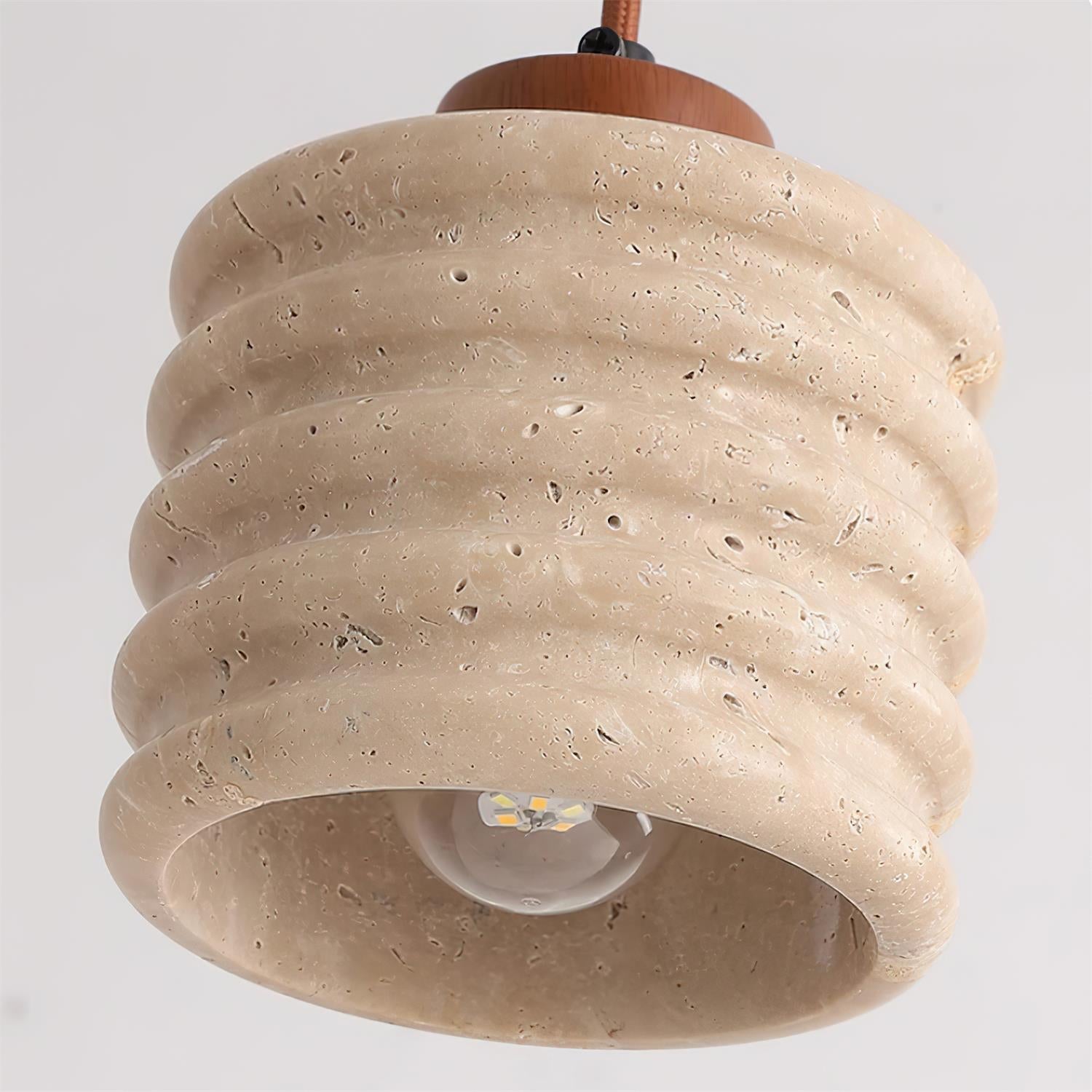 Virelli Suspension Abat-jour Ondulé en Travertin Bois de Noyer Organique Wabi-Sabi