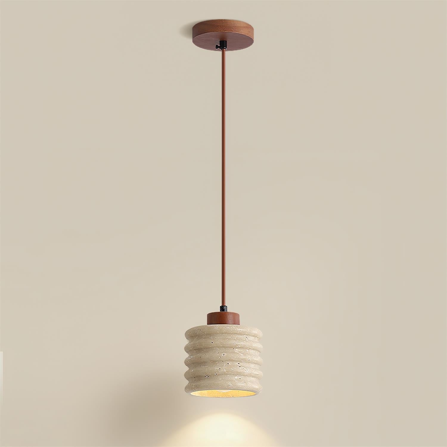 Virelli Suspension Abat-jour Ondulé en Travertin Bois de Noyer Organique Wabi-Sabi