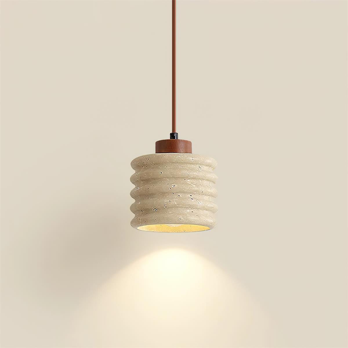 Virelli Suspension Abat-jour Ondulé en Travertin Bois de Noyer Organique Wabi-Sabi