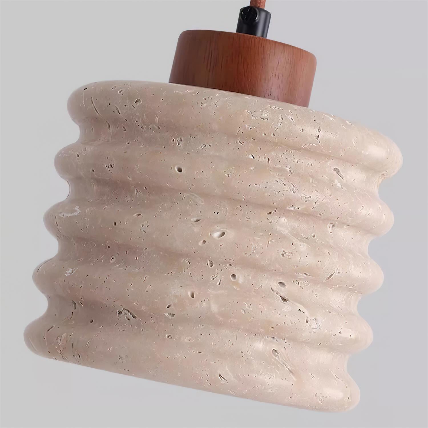 Virelli Suspension Abat-jour Ondulé en Travertin Bois de Noyer Organique Wabi-Sabi