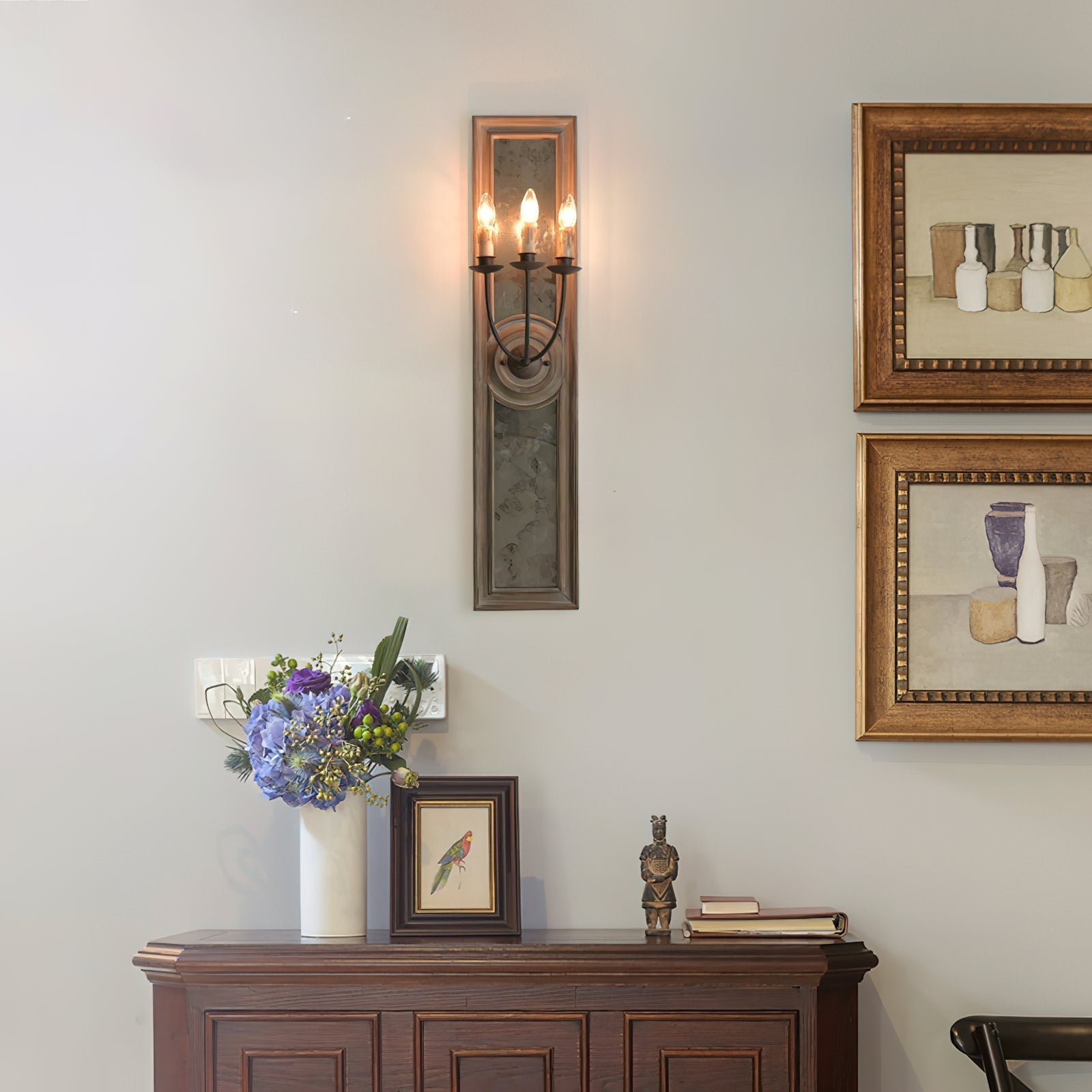 Phasis Applique Murale en Métal Vintage à 3 Lumières avec Miroir Élégance