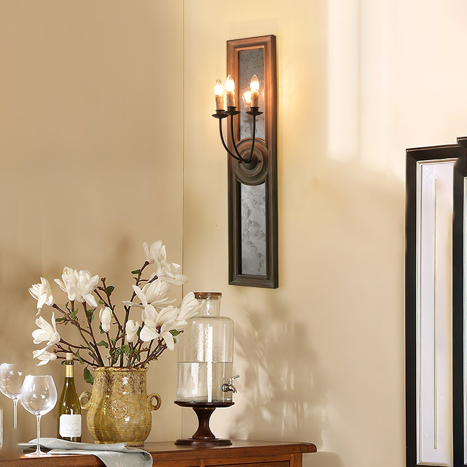 Phasis Applique Murale en Métal Vintage à 3 Lumières avec Miroir Élégance