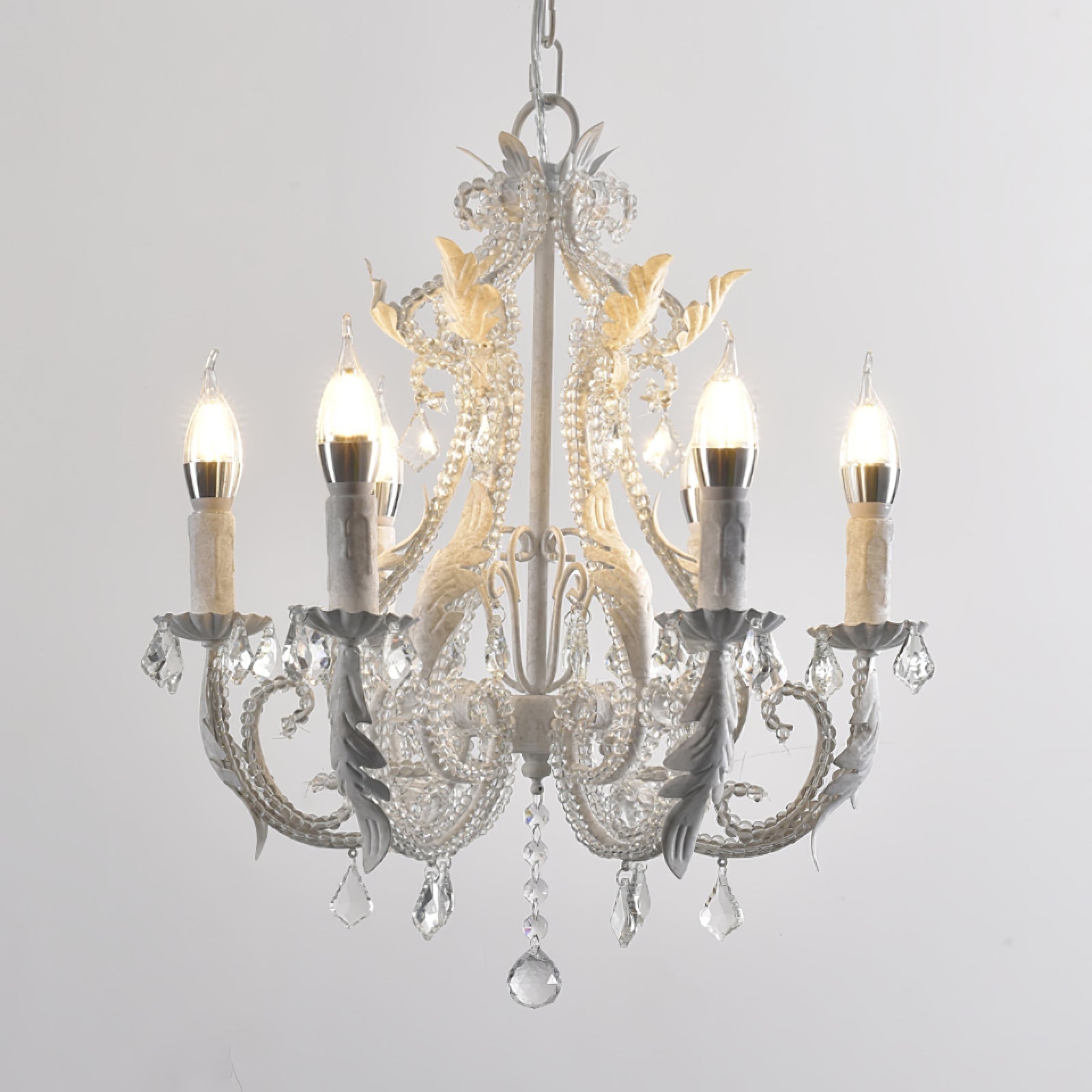 Lustra Suspension Lampe Porte-Bougie Perles de Cristal